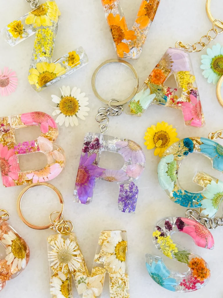 Floral Resin Alphabet Keyrings